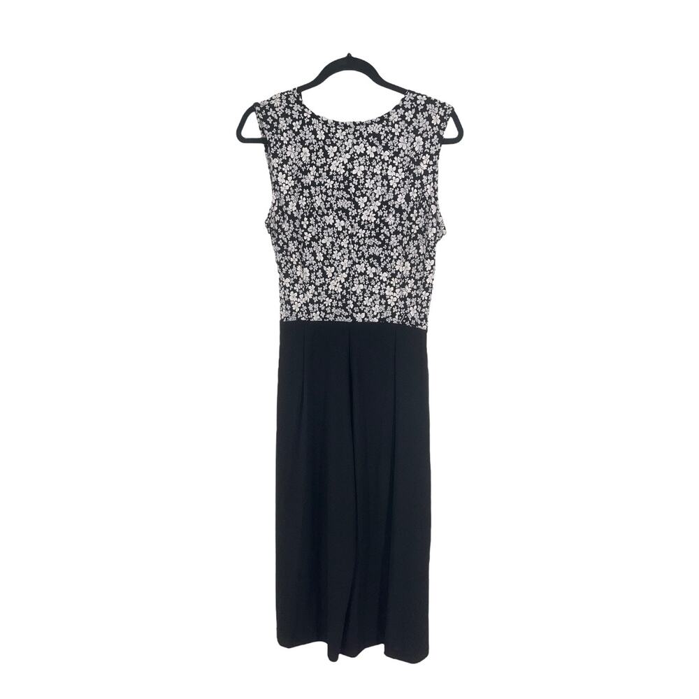 Nina Leonard Jumpsuit faux wrap wide leg sleeveless floral black white Medium M - Picture 4 of 4